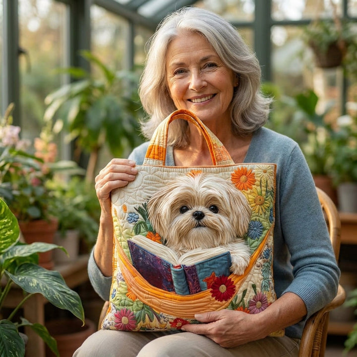 Sac Artisanal - Shih Tzu avec Livres et Fleurs