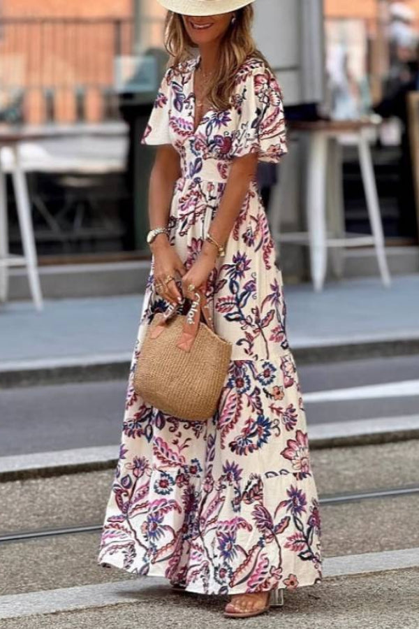 Joan  | Robe Maxi à Manches Bouffantes Imprimée Floral