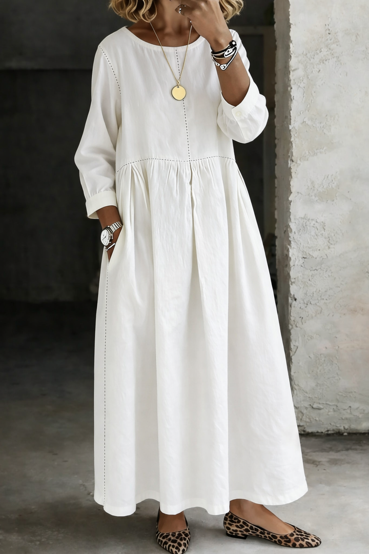 Melissa | Robe en Denim à Col Rond et Manches Longues