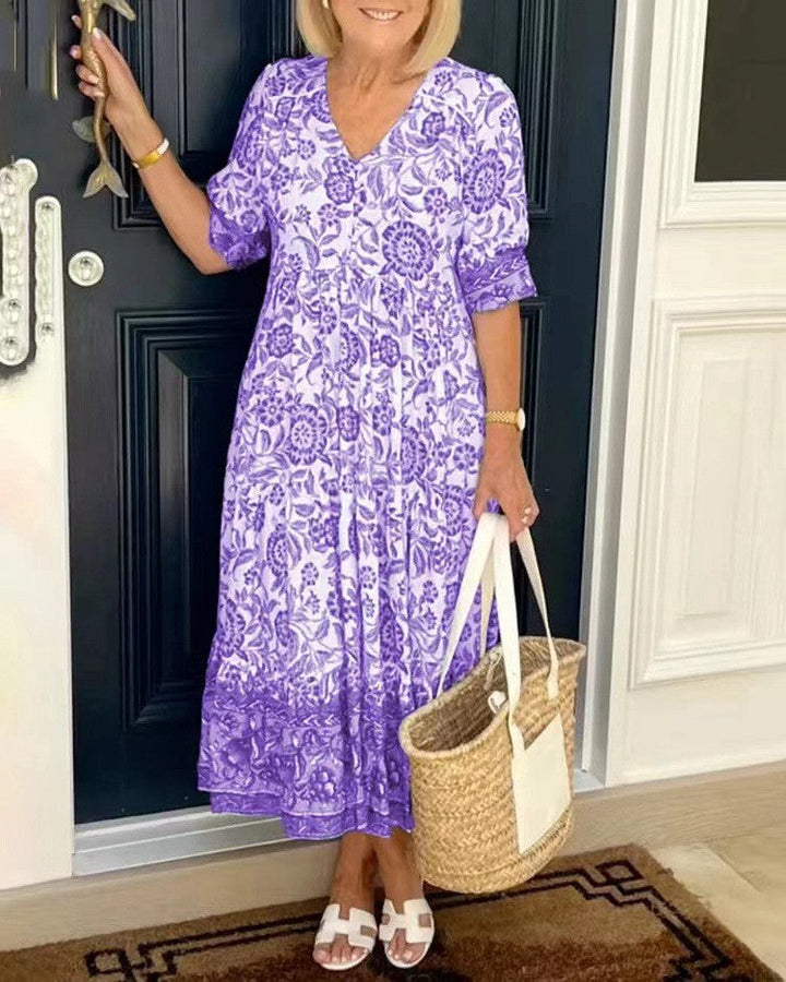 Ellie | Robe Fleurie V-Cou Élégante