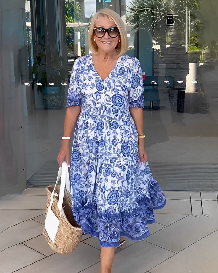 Ellie | Robe Fleurie V-Cou Élégante