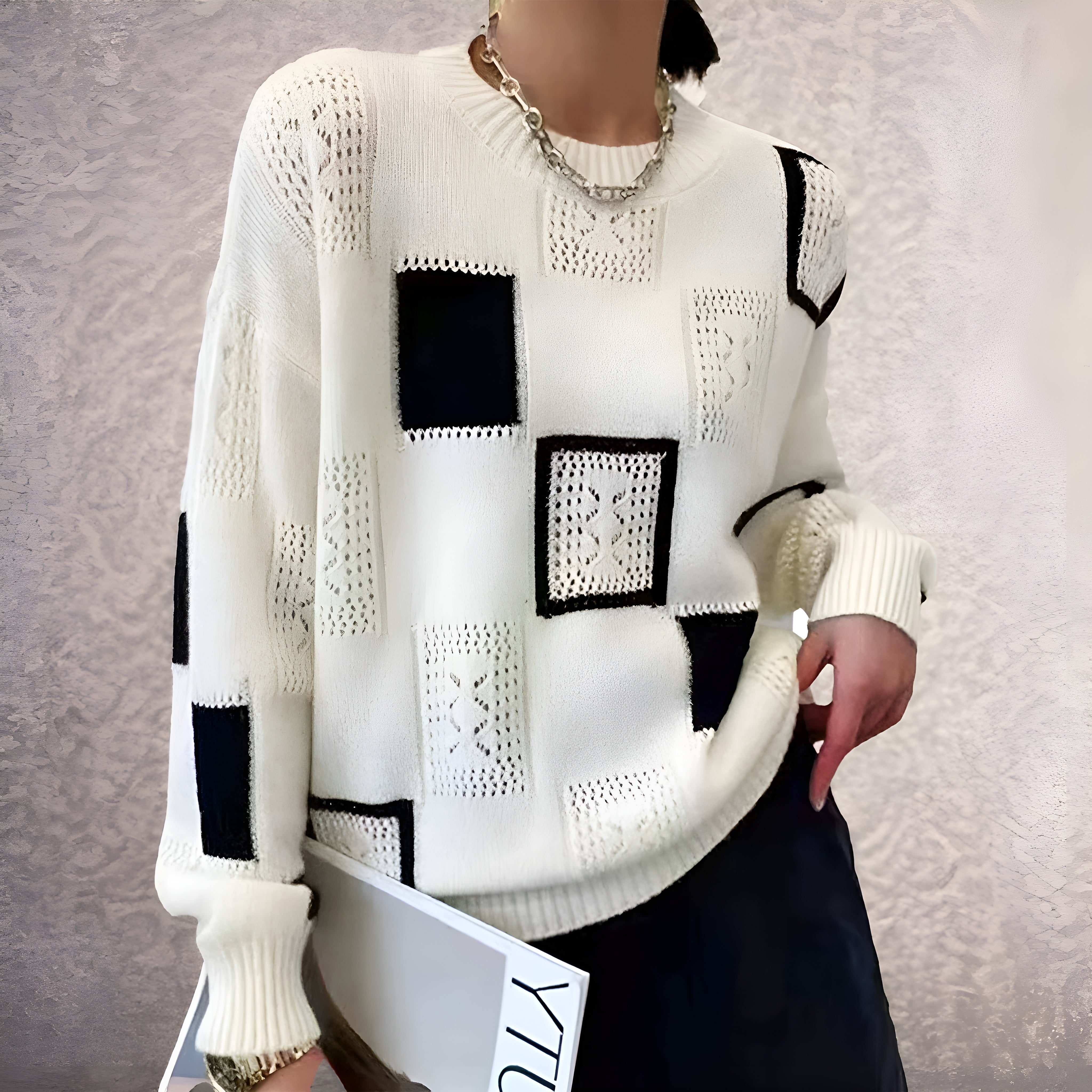 ALISSA – MODERN PATCHWORK KNIT SWEATER