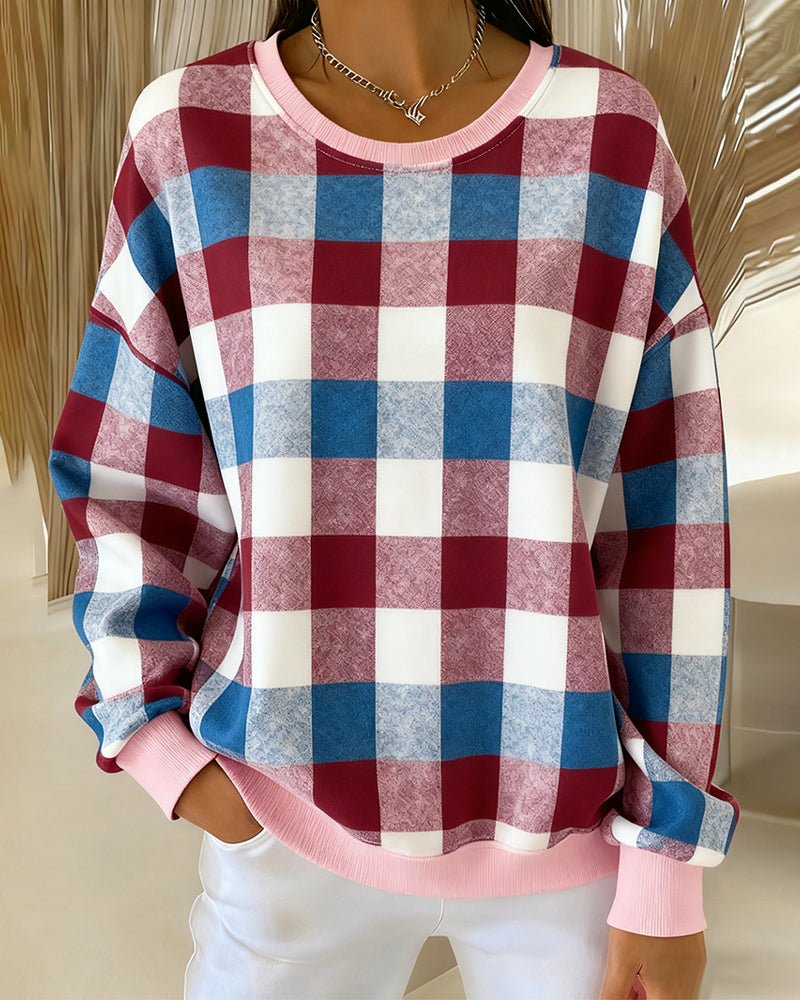 SERAPHINA – PLAID CREWNECK SWEATSHIRT