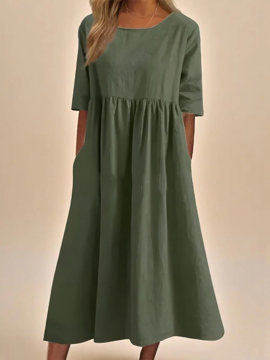 Hailey™ | Robe Midi à Manches Trois Quarts Coupe Relaxée