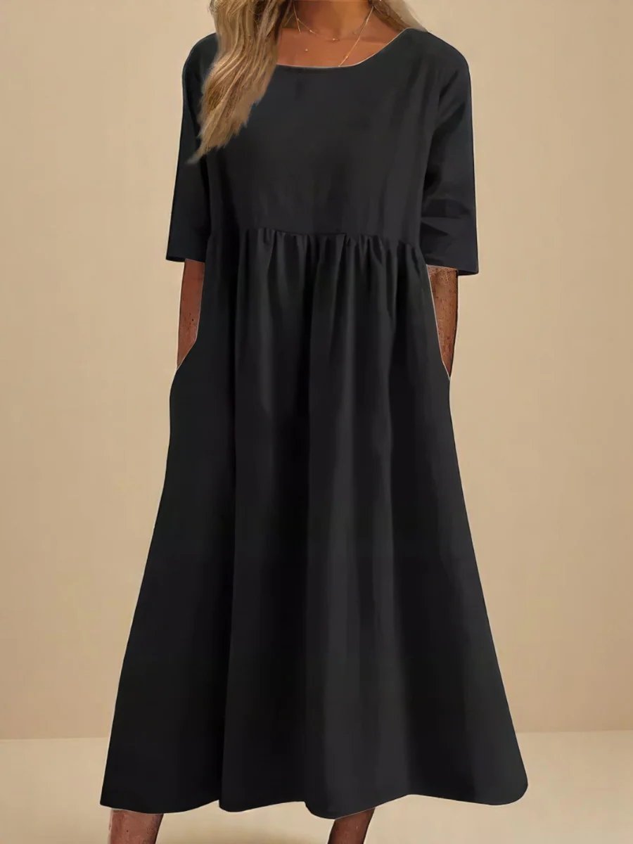 Hailey™ | Robe Midi à Manches Trois Quarts Coupe Relaxée