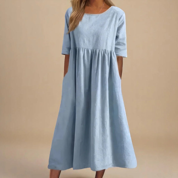 Hailey™ | Robe Midi à Manches Trois Quarts Coupe Relaxée