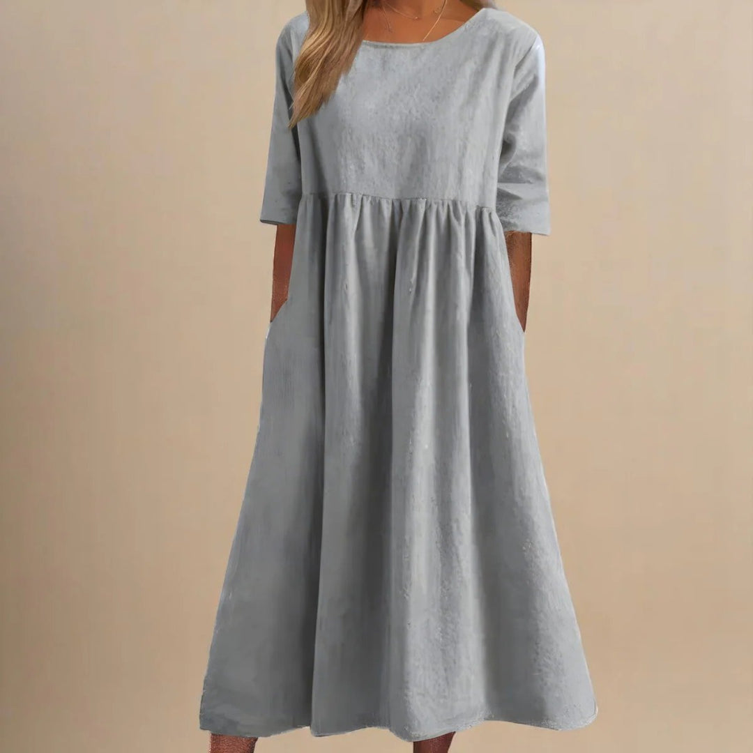 Hailey™ | Robe Midi à Manches Trois Quarts Coupe Relaxée